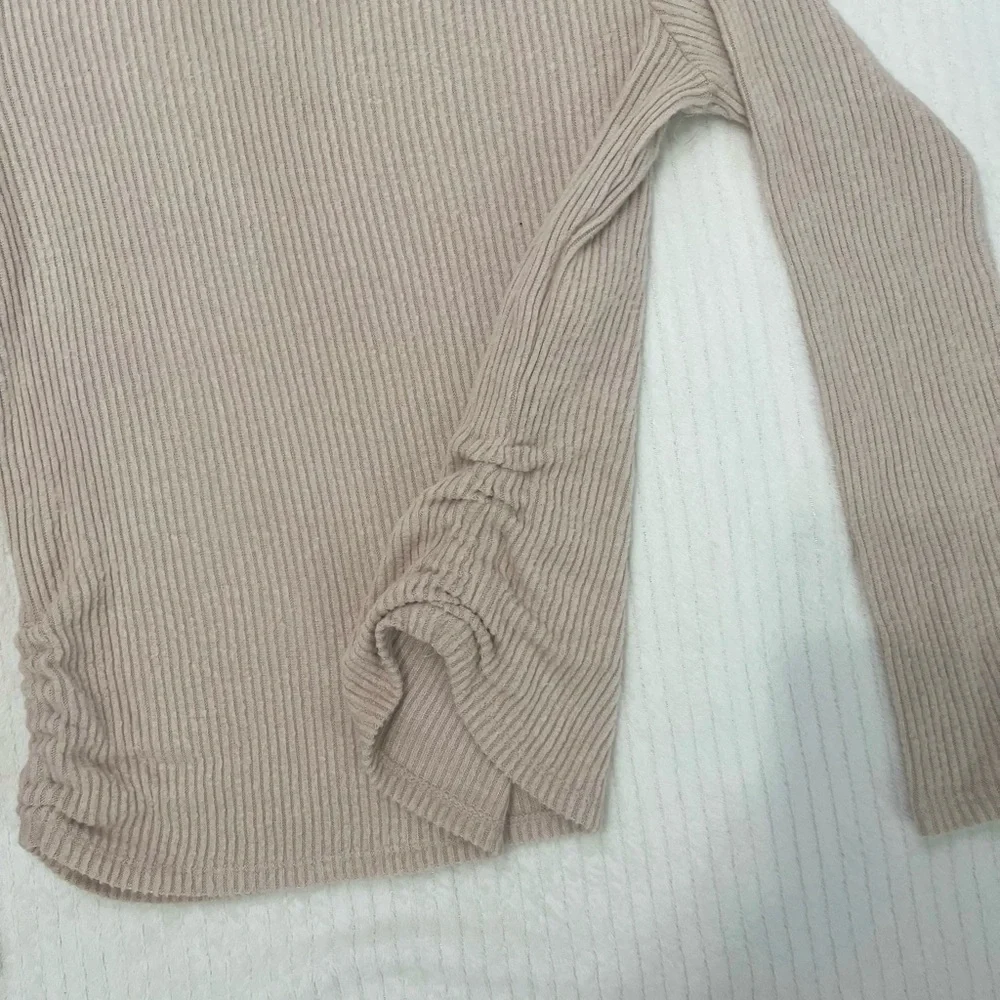 Kids Ribbed Long Sleeve Sweater - Beige
